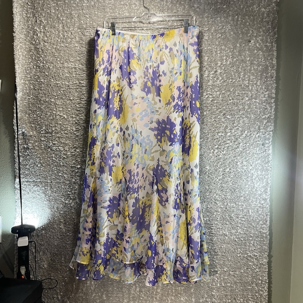 Cato Women Pull‎ On Maxi Skirt 14, 16W Ruffle Hem Tie Dye Bohemian Vacation